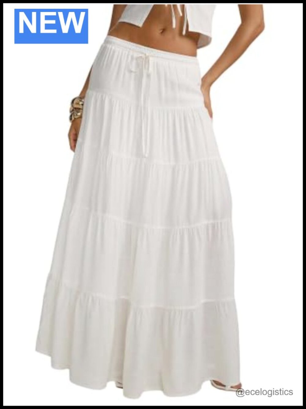 Boho Flowy Tiered Maxi Skirt with Elastic Waist